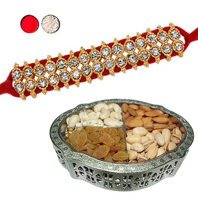 "Two Line Stone Rakhi - SR-9100(1 RAKHI),DryFruits Box - code DFB7000 - Click here to View more details about this Product
